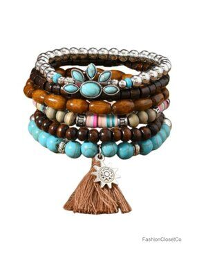 Handmade Beaded Western Turquoise Bracelet Cowboy Boot Hat Ox Head Oval Flower